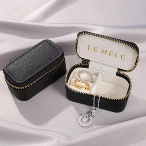 Factory Wholesale Luxury Small PU Leather Jewelry Box Custom Portable Travel Mini <b>Storage</b> Organizer with Zipper for <b>Rings</b> - Product Image 4