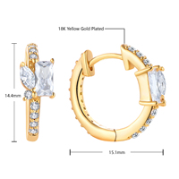 PERHIASAN LULUFOCUS  Laris Manis Anting Huggie Hoop Perak Sterling 925 Berlapis Emas 18K dengan Zirkonia Kubik Baguette