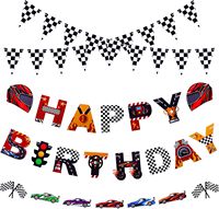 Bannière de fête sur le thème des voitures de course, guirlande en papier Joyeux Anniversaire, fanions drapeau à carreaux pour fournitures de fête d'anniversaire