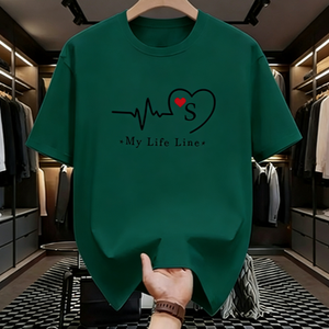 Camiseta con inicial 'My Life Line S' y gráfico de símbolo de corazón personalizado, de algodón oversize de manga corta, estilo streetwear, informal - Product Image 6