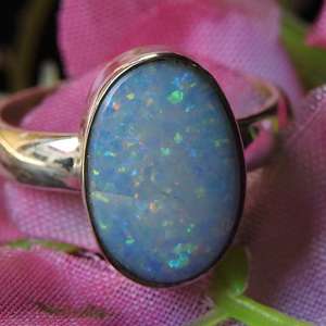 Australian <b>Opal</b> Bezel Setting Prong <b>Ring</b> 925 Sterling <b>Silver</b> Multi Fire October Birthstone Mens Doublets 7.75 US Size Handmade - Product Image 1
