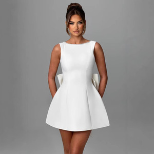 Abito Estivo da Donna in Raso di Acetato, Asciugatura Rapida, Collo Quadrato, Fiocco con Perle, Vestito Aderente alla Moda, <span class=keywords><strong>Abbigliamento</strong></span> Femminile Europeo e Americano - Product Image 5