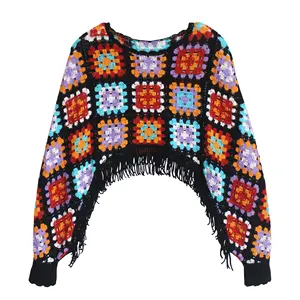 UP Fashion 2023 Plus Size Pullover Sweater Women Knitted With Lace Tops Sexy Autumn Color Custom Embroidery Crew Neck beach ODM
