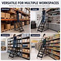 Plateforme roulante industrielle portable avec main courante de sécurité, plateforme large antidérapante, échelle de travail mobile pliable pour le stockage