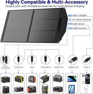 100W Foldable Portable Monocrystalline Silicon <b>Solar</b> <b>Panels</b> 23.5% High-Efficiency IP65 Waterproof CE Certified Charger Power - Product Image 6