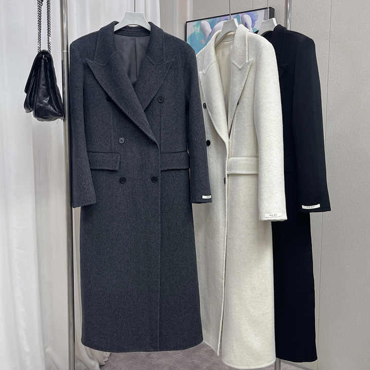 Stylish Women's Double-Breasted Wool Trench Coat - Warm, Elegant Outerwear for Fall & Winter