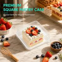 Boîte d'emballage alimentaire carrée en PET transparent de qualité alimentaire, imprimée sur mesure pour boulangerie, pain, gâteau de riz, plateau à sushi