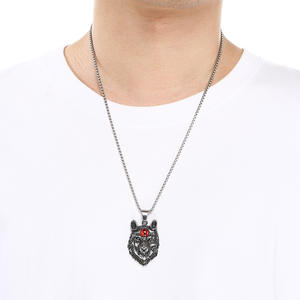 Kalung Liontin Kepala Serigala Ukiran Retro Eropa Amerika Terlaris, Kalung Batu Mata Kucing Hip-hop, Kalung Pria Trendi - Product Image 5