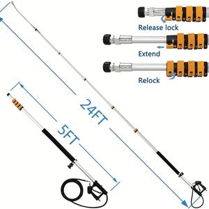 Kit de pulverizador telescópico para hidrolavadora, mango telescópico de aleación de aluminio de 20 pies de largo alcance, 4000 psi, para limpieza de canalones - Product Image 3