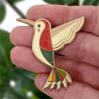 Épingles personnalisées en émail dur à paillettes Colibris, mignonnes, en métal doré brillant, rouge et vert, pour la décoration de sacs