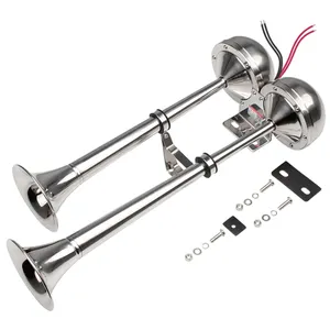 FRABIN Boat horn Waterproof Stainless Steel Dual Trumpet,Electric Horn for 12v Boats Ship Sailboat Yacht Off-Road Vehicle Truck