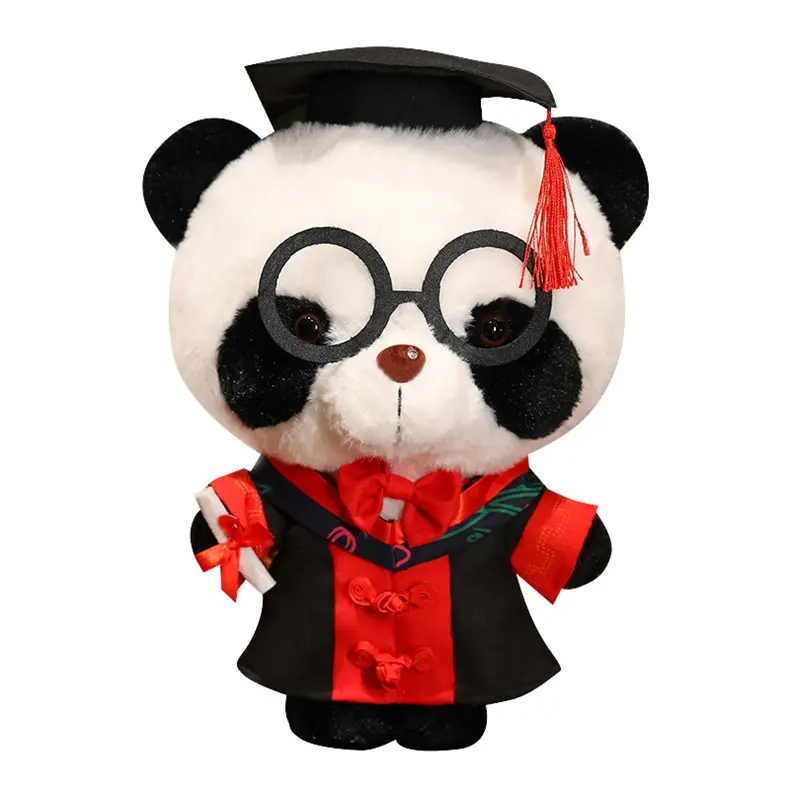 Custom logo stuffed animal plush panda soft toy cute graduation panda bear soft toys plush soft toy bear for students