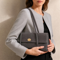 Sac à bandoulière en daim gris anthracite avec fermeture à fermoir doré, élégant et chic pour femme, sac à main de luxe, personnalisable OEM