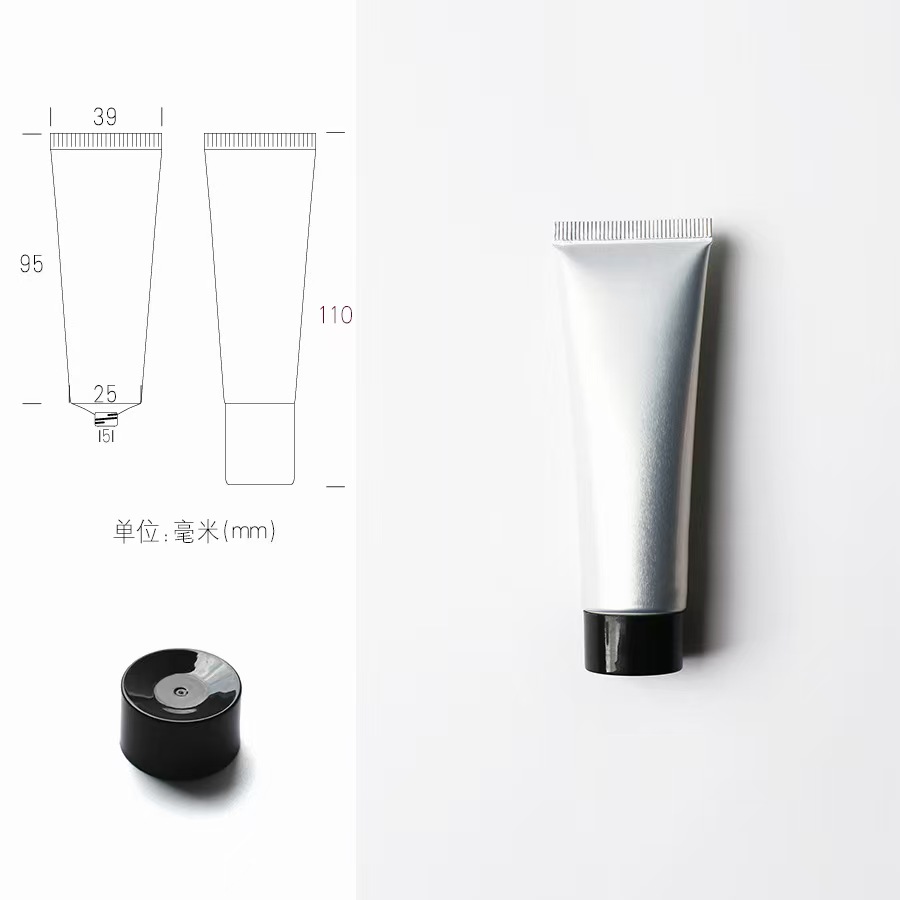 Tube en plastique aluminium argenté + bouchon à vis noir