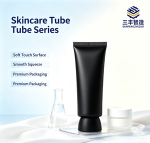หลอดบีบเครื่องสำอางพลาสติกสีดำสุดหรูพร้อมฝาเกลียวชุบทอง - Product Image 4