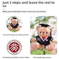 Ours en peluche personnalisé en coton PP avec oreilles mobiles, cadeau de remise de diplôme pour étudiants (Licence/Master) et LOGO pour la maternelle
