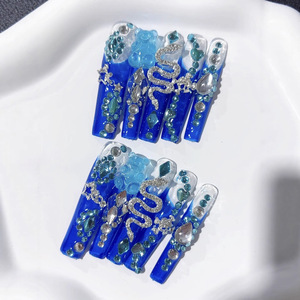 <span class=keywords><strong>Faux</strong></span> Ongles Transfrontaliers à Pression 50 Pièces Imperméables <span class=keywords><strong>Bleu</strong></span> Nacré Éclatant Faits Main Pré-Conçus Longue Tenue Luxe Léger - Product Image 4