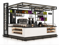 Kiosque à café personnalisé en carreaux blancs, stand de café pour centre commercial, comptoir de café intérieur, kiosque à boissons et à nourriture avec auvent métallique