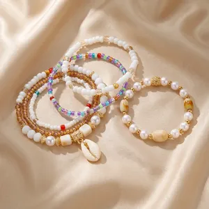 Summer Boho Cowrie Bracelet <b>Set</b> Multilayer Colorful Rice Beads Stretch <b>Bangles</b> Bracelet for Women Beach Vacation Jewelry - Product Image 5