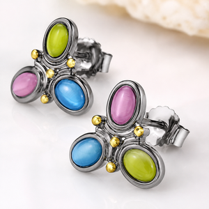 Orecchini a perno con fiori colorati da donna, gioielli alla moda in stile bohémien vintage - Product Image 5