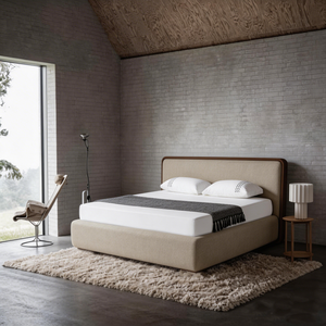 Cama Tapizada Doble Minimalista <span class=keywords><strong>de</strong></span> Tela para Dormitorio, Estructura <span class=keywords><strong>de</strong></span> Cama Queen Size Moderna para Dormitorio, Hotel, Apartamento <span class=keywords><strong>de</strong></span> Lujo - Product Image 2