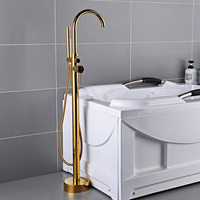 Mitigeur de bain-douche monocommande en laiton doré pour salle de bain, eau froide et chaude, robinet de baignoire autoportant