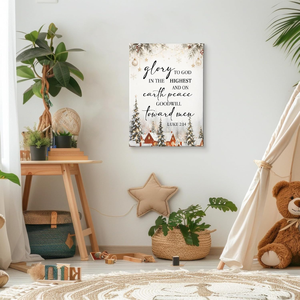 Glory to God in the Highest, Versículo Bíblico Lucas 2:14, Arte <span class=keywords><strong>de</strong></span> Pared, Pueblo Nevado <span class=keywords><strong>de</strong></span> Invierno, Lienzo Enmarcado, Decoración Navideña Cristiana - Product Image 1