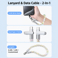 Kabel Pengisian Cepat Dual Type-C PD 60W, Kabel Data 2-in-1 Lepas Pasang Model Gelang Tali Ponsel, Anyaman Mewah Anti-jatuh untuk Smartphone