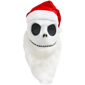 Máscara de Esqueleto de Santa Claus Navideña de Peluche, Media Cara, Barba Blanca, Gorro Rojo, Accesorio de Disfraz para Fiesta Navideña - Product Image 1