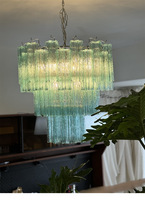 Lustre de salle à manger de style français, luxe, télécommande LED, intensité réglable, minimaliste, moderne du milieu du siècle, cuivre et verre, éclairage à 360°