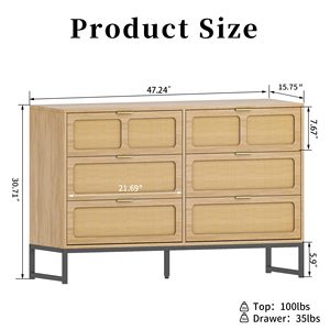 Farmhouse Wood Storage 6 <strong>Drawer</strong> Rattan Dresser Modern Dresser <strong>Chest</strong> <strong>of</strong> <strong>Drawers</strong> for Bedroom - Product Image 2