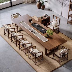 Solid Wood Slab Tea <b>Table</b> <b>And</b> Chair <b>Set</b> 200Cm Zen Style For Living Room Office Home Use - Product Image 2