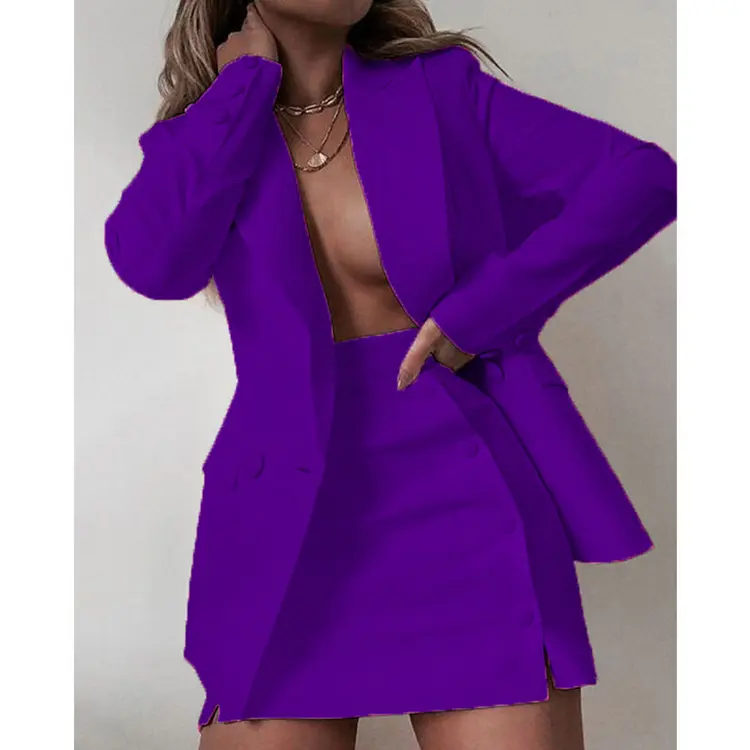 Solid color suit suit small suit jacket short skirt two-piece set blazer set for women