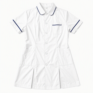 Tenue médicale professionnelle blanche à col <span class=keywords><strong>Peter</strong></span> Pan, jupe plissée, uniforme d'infirmière, fournisseur de blouses de laboratoire, usage hospitalier unisexe, logo personnalisé - Product Image 2