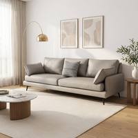 Canapé en cuir PU gris clair 3 places avec pieds en métal, coussins, style moderne minimaliste, ensemble de meubles de luxe pour appartement et villa, collection salon - Vente chaude
