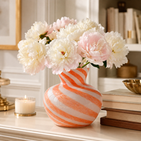 Vase en verre soufflé à la main, motif tourbillon pêche, vase rond artistique pour centre de table et décoration intérieure