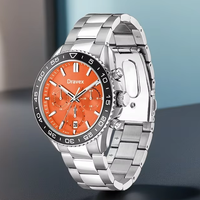 Desain Fashion Jam Tangan Quartz Sport Stainless Steel Dial Oranye Tiga Mata dengan Bezel Putar Hitam HB Montre De Luxe