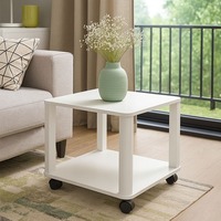 Mesa Auxiliar Móvil Blanca de Dos Niveles Personalizada de Fábrica con Ruedas, Mesa Auxiliar Rodante para Sofá, Estante de Almacenamiento para Sala de Estar y Dormitorio