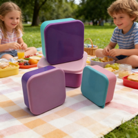 Boîte à goûter pour enfants en plastique sans BPA, avec couvercle anti-fuite, conteneur de stockage alimentaire carré multicolore, boîte à lunch