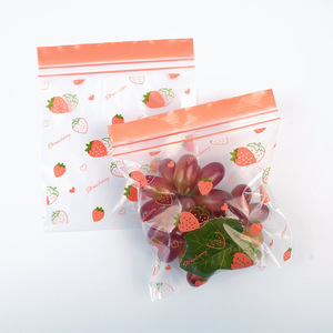 Custom Food Storage Bags Transparent Sealing Refrigerator Grade PE Material With Strawberry Print For Fruit Preservation - Product Image 1