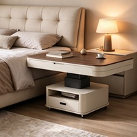 Table basse relevable multifonctionnelle ATUNUS, réglage électrique de la hauteur, plateau en bois pour le salon