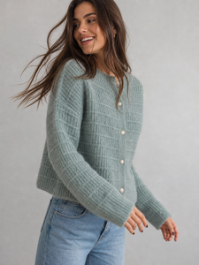 <span class=keywords><strong>Cardigan</strong></span> in Maglia Crema Stile Vintage Francese Personalizzato OEM ODM, Elegante Maglione a Maniche Lunghe Slim Fit per Donna, Stile Old Money - Product Image 3