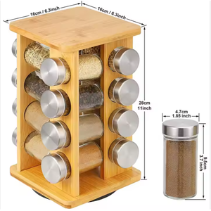 Premium 4 5 -Tier Round Natural Bamboo Rotating Spice 20 Frascos Estante giratorio Organizador Estante gira <span class=keywords><strong>para</strong></span> utensilios de cocina de conveniencia - Product Image 1