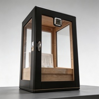 Humidor vertical pour cigares avec logo personnalisé, plateau en cèdre espagnol, fenêtre en verre, hygromètre numérique, poignée métallique, présentoir de rangement pour cigares