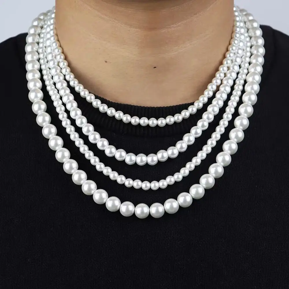 Fashion 4mm -8mm Round White Simulated Shell Pearl Necklace Strand Pearl Choker Necklace Jewelry for Women