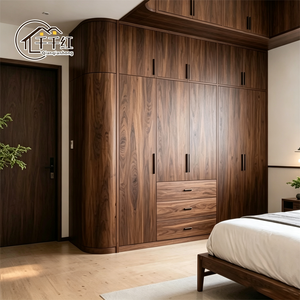 <span class=keywords><strong>Armario</strong></span> Minimalista de Madera de Nogal Negro con Esquinas Curvas, <span class=keywords><strong>Armario</strong></span> Personalizado de Madera Sólida para Dormitorio Principal, Muebles para Toda la Casa - Product Image 3