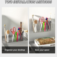 Organisateur de bureau en acrylique transparent à double usage, à fixer au mur ou sur le bureau, pour la papeterie et les cosmétiques