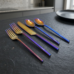 Ensemble d'ustensiles réutilisables en acier inoxydable irisé, écologiques, pour les fêtes, les voyages et les cadeaux - Product Image 4