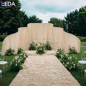LEDA Outdoor Wedding Decor Backdrop Modern Milk <b>Silk</b> <b>Curtain</b> Metal Backdrop Stand Oatmeal-colored Large Wavy Wrought Iron Arch - Product Image 3