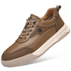 Men's Leather Walking Shoes <b>Round</b> Toe Low Heel <b>Cushioned</b> Rubber Outsole Solid Color Casual Style - Product Image 5